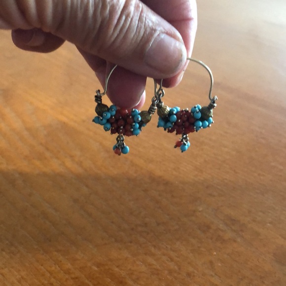 Coral and turquoise hoops from India, stunning. - Picture 2 of 5
